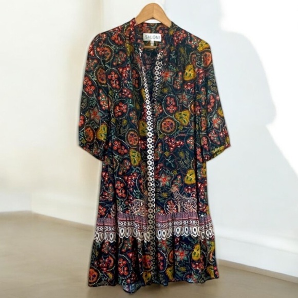 Saloni -Paisley Multicolor Print Tyra Dress In Batik Border - Picture 2 of 12